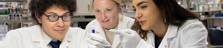 researchers inspecting a tube